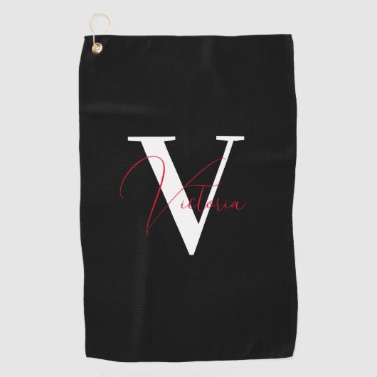 Zwart stijlvol chic custom monogram golfhanddoek (Voorkant)