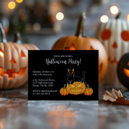 Zwart stijlvol halloween party-at en pompoen afdru kaart