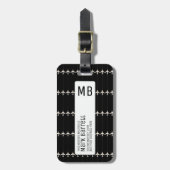 Zwart, stijlvol & monogrammed (naam & initialen) bagagelabel (Voorkant verticaal)