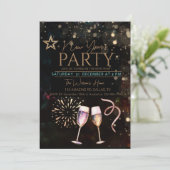Zwart stijlvol Nieuwjaar Party uitnodiging (Staand voorkant)