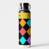 Zwart Stijlvolle Geometrische Diamant Patroon Mono Waterfles (Achterkant)