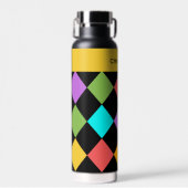 Zwart Stijlvolle Geometrische Diamant Patroon Mono Waterfles (Voorkant)