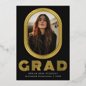 Zwart Stijlvolle Retro Afstuderen Fotoaankondiging Folie Uitnodiging (Voorkant)