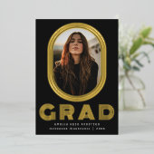 Zwart Stijlvolle Retro Afstuderen Fotoaankondiging Folie Uitnodiging (Staand Voorkant)