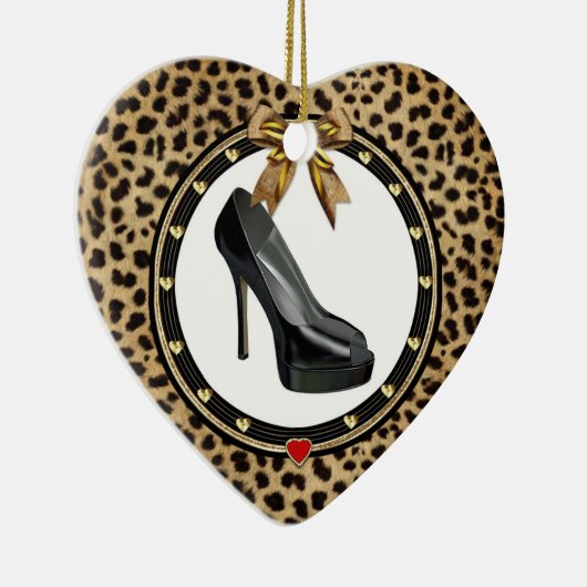 Zwart Stiletto Cheetah Gepersonaliseerd Ornament v (Rechts)