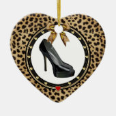 Zwart Stiletto Cheetah Gepersonaliseerd Ornament v (Voorkant)