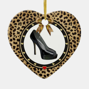 Zwart Stiletto Cheetah Gepersonaliseerd Ornament v