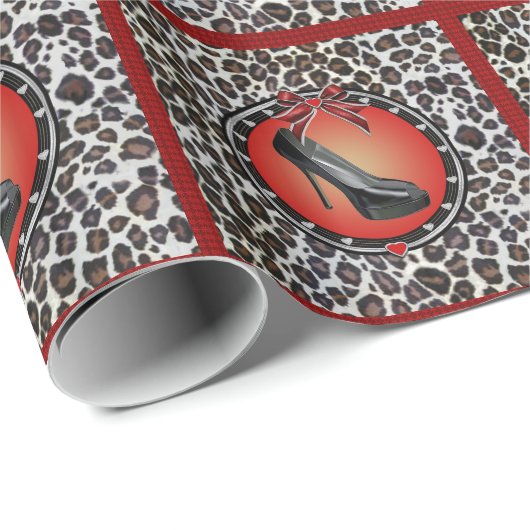 Zwart Stiletto Leopard Print Wrapping Papier (Rol Hoek)