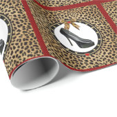 Zwart Stiletto Schoen Cheetah Print Wrapping Papie Cadeaupapier (Rol Hoek)