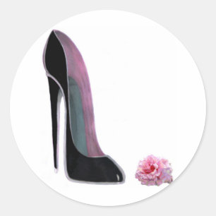 Zwart Stiletto Schoen en Roos Ronde Sticker