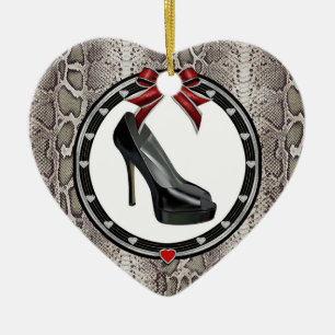 Zwart Stiletto Snakeskin aangepast Ornament hart