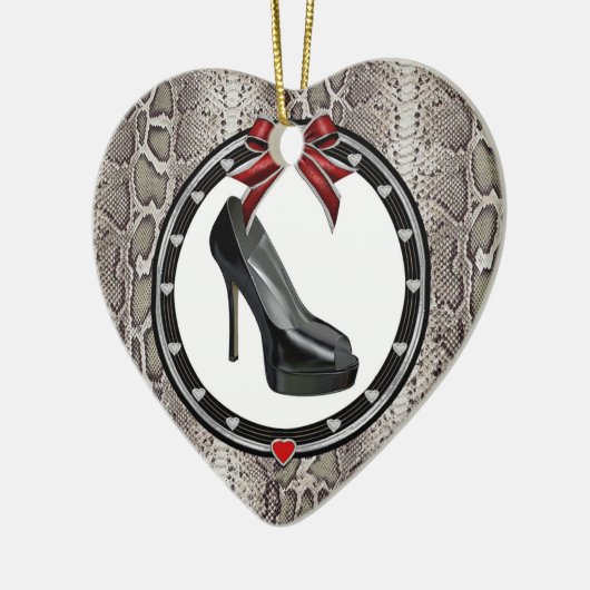 Zwart Stiletto Snakeskin aangepast Ornament hart (Links)