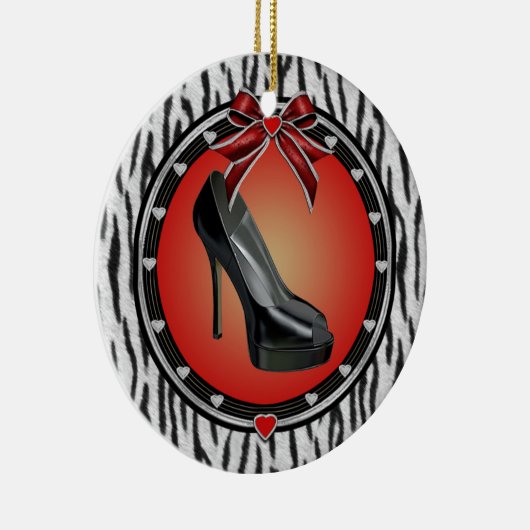 Zwart Stiletto Zebra Print Ornament (Rechts)