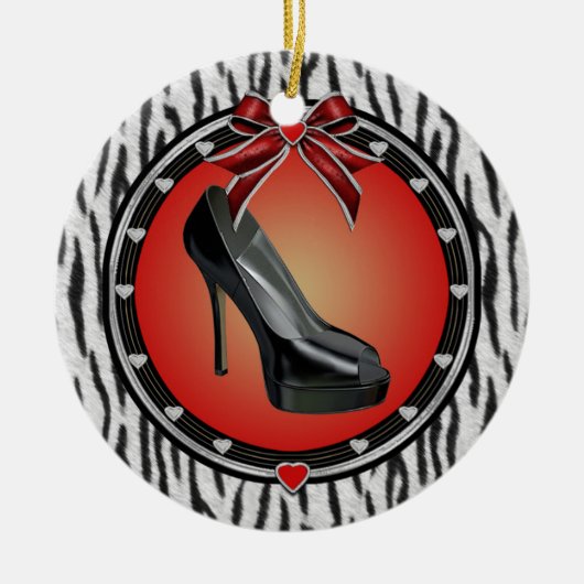 Zwart Stiletto Zebra Print Ornament (Voorkant)