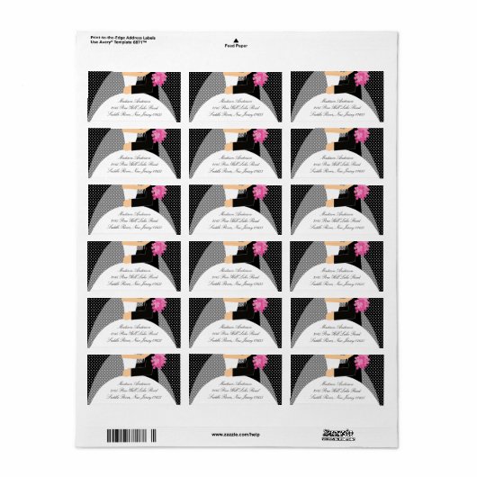 Zwart Stippen bruid & bruidegom retour adreslabel Etiket (Full Sheet)