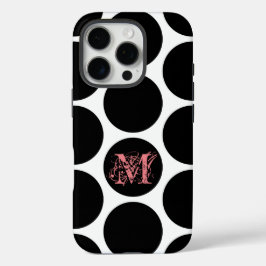 Zwart Stippen patroon - Aangepast Initiaal iPhone 16 Pro Hoesje