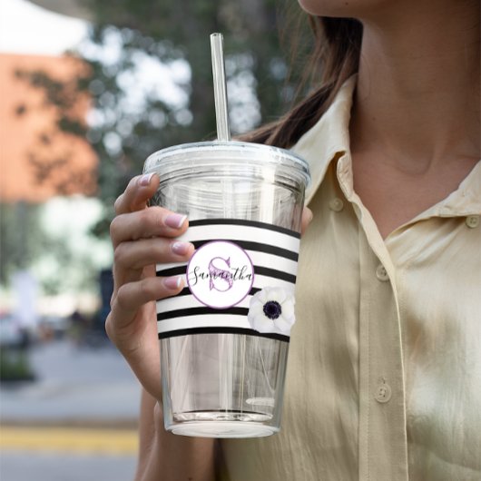 Zwart streep en Anemone Monogrammed Personalized Acryl Drinkbeker