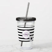 Zwart streep en Anemone Monogrammed Personalized Acryl Drinkbeker (Achterkant)