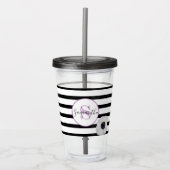 Zwart streep en Anemone Monogrammed Personalized Acryl Drinkbeker (Voorkant)