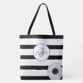 Zwart streep en Anemone Monogrammed Personalized Tote Bag (Voorkant)