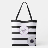 Zwart streep en Anemone Monogrammed Personalized Tote Bag (Achterkant)