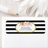 Zwart Streep Goud Roze Bloemen Retouradres Label (Insitu)