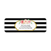 Zwart Streep Goud Roze Bloemen Retouradres Label (Voorkant)