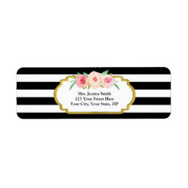 Zwart Streep Goud Roze Bloemen Retouradres Label