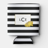 Zwart Streep & Gouden Pioen Monogram Blikjeskoeler (Voorkant)