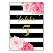 Zwart Streep Roze Bloemen Bruiloft Tafel Nummer Ka Kaart (Achterkant)