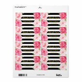 Zwart Streep Roze Waterverf Bloemen Bruiloft Label (Full Sheet)