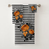 Zwart Streep Sinaasappel Roos Bloem Bad Halloween Bad Handdoek (Insitu)