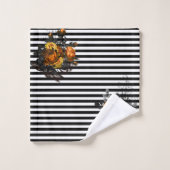 Zwart Streep Sinaasappel Roos Bloem Bad Halloween Handdoek (Wasdoekje)