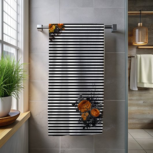 Zwart Streep Sinaasappel Roos Bloem Bad Halloween Handdoek