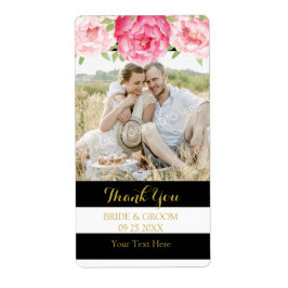 Zwart Streep Waterverf Bloemen Foto Bruiloft Label