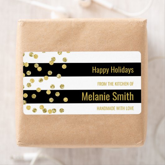 Zwart Strepen Goud Confetti Baking Labels (Insitu)