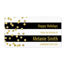 Zwart Strepen Goud Confetti Baking Labels