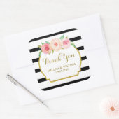 Zwart Strepen Goud Roze Bloemen Bruiloft Favor Lab Vierkante Sticker (Envelop)