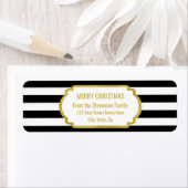 Zwart Strepen Goud Vrolijk Kerstfeest Etiket (Insitu)