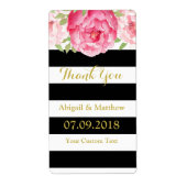 Zwart Strepen Roze Bloemen Bruiloft Labels (Voorkant)