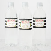 Zwart Strepen Roze Bloemen Gouden Waterflesje Labe Waterfles Etiket (Flessen)