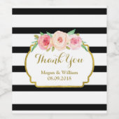 Zwart Strepen Roze Bloemen Gouden Wijn Label Wijn Etiket (Enkel label)