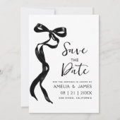 Zwart strikje lint Save the date bruiloft Kaart (Voorkant)