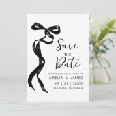 Zwart strikje lint Save the date bruiloft Kaart (Staand voorkant)