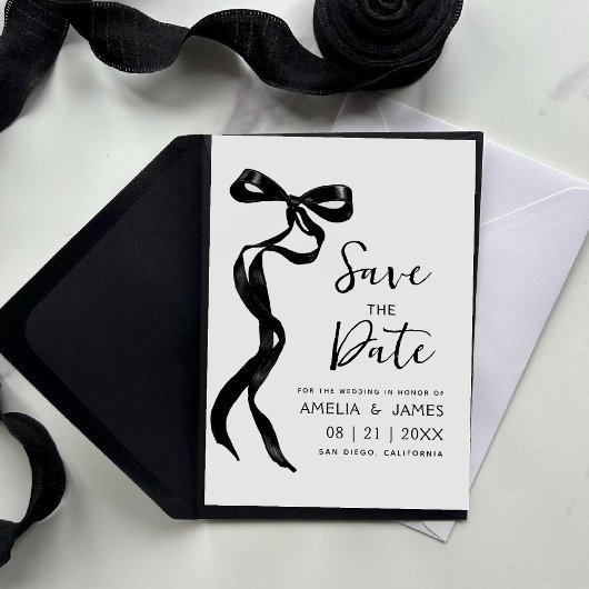 Zwart strikje lint Save the date bruiloft Kaart