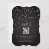 Zwart String Lights QR Code Feestelijke bruiloft Kaart (Achterkant)
