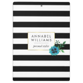 Zwart Stripe & Blue Floral, speciaal ontworpen kle Klembord (Achterkant)