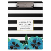 Zwart Stripe & Blue Floral, speciaal ontworpen kle Klembord (Voorkant)
