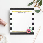 Zwart Stripe en Roze Floral, speciaal Notitieblok<br><div class="desc">Moderne florale notitieblok heeft een zwarte en witte streep met een  waterverf pansy bloem en faux goudaccenten. Aanpassen met een monogram,  naam of tekst van uw keuze!</div>