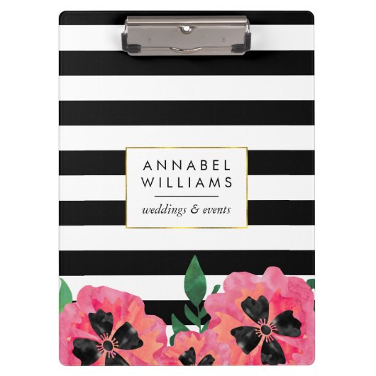 Zwart Stripe & Roze, gepersonaliseerd klembord (Voorkant)